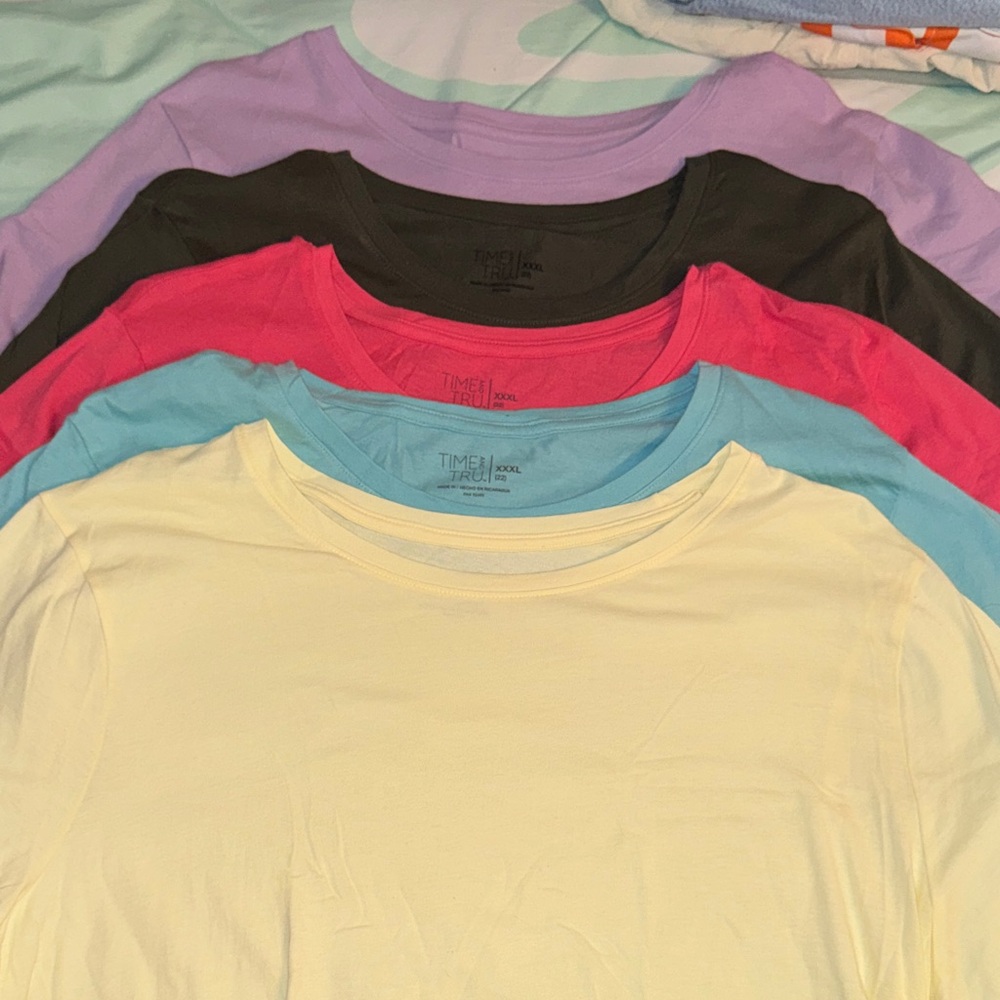 Time and Tru Assorted T-Shirt Set - Blue, Pink, Yellow, Green and Purple